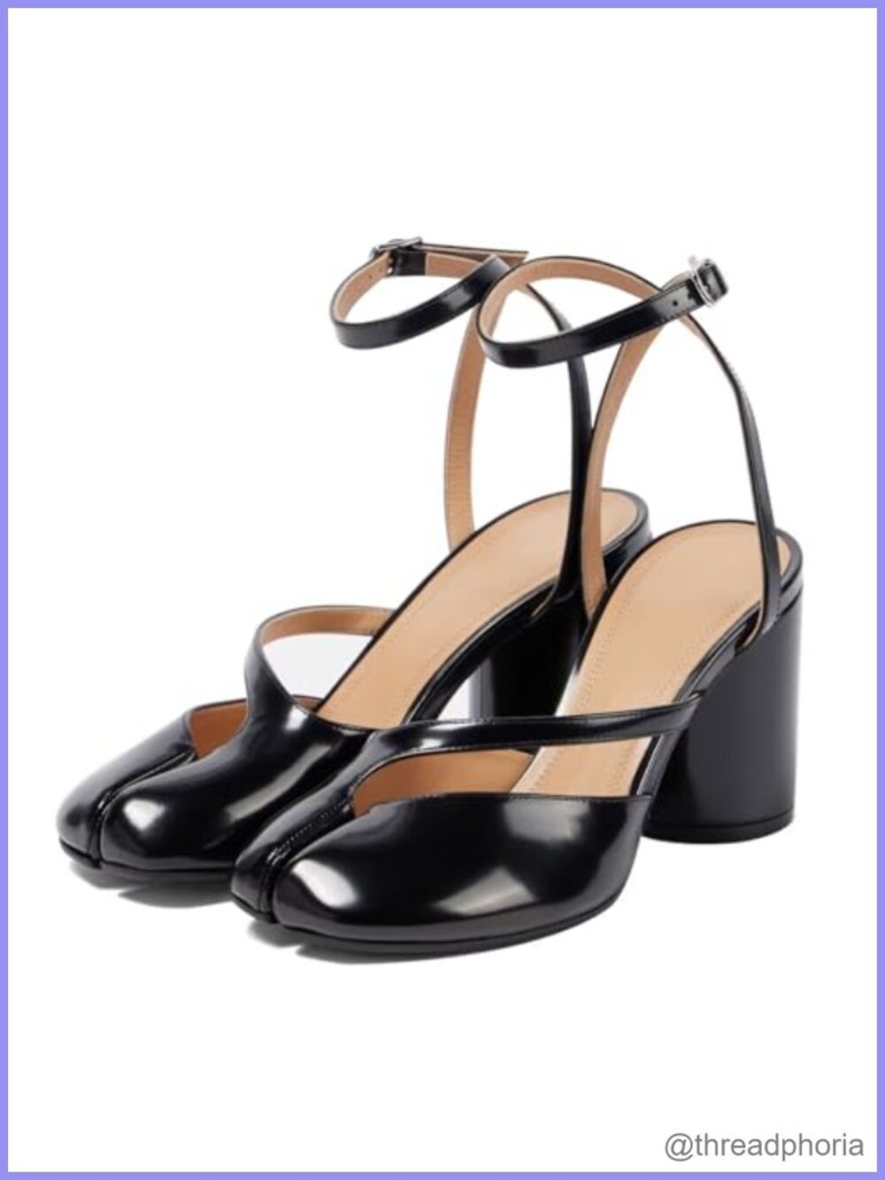 Agodor Chunky Block Heel Split Toe Slingback Pumps Buckle Strap Dress Heels